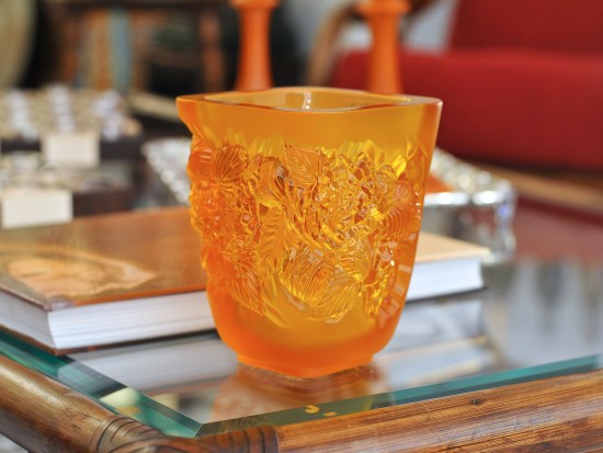 Vase: Lalique “Pivoines” Amber