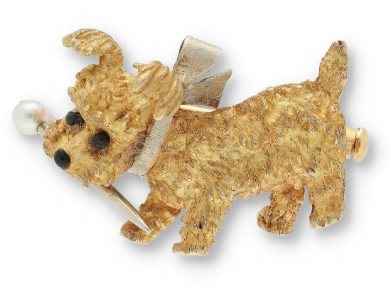 Small Dog Brooch with Bow...
