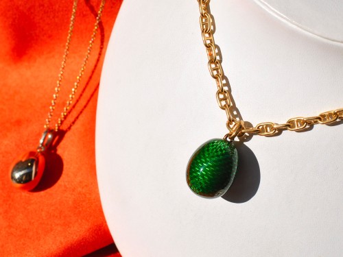 Gold Egg Pendant with Green...