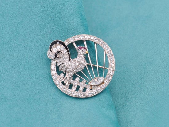 Spilla Gallo Diamanti 1950