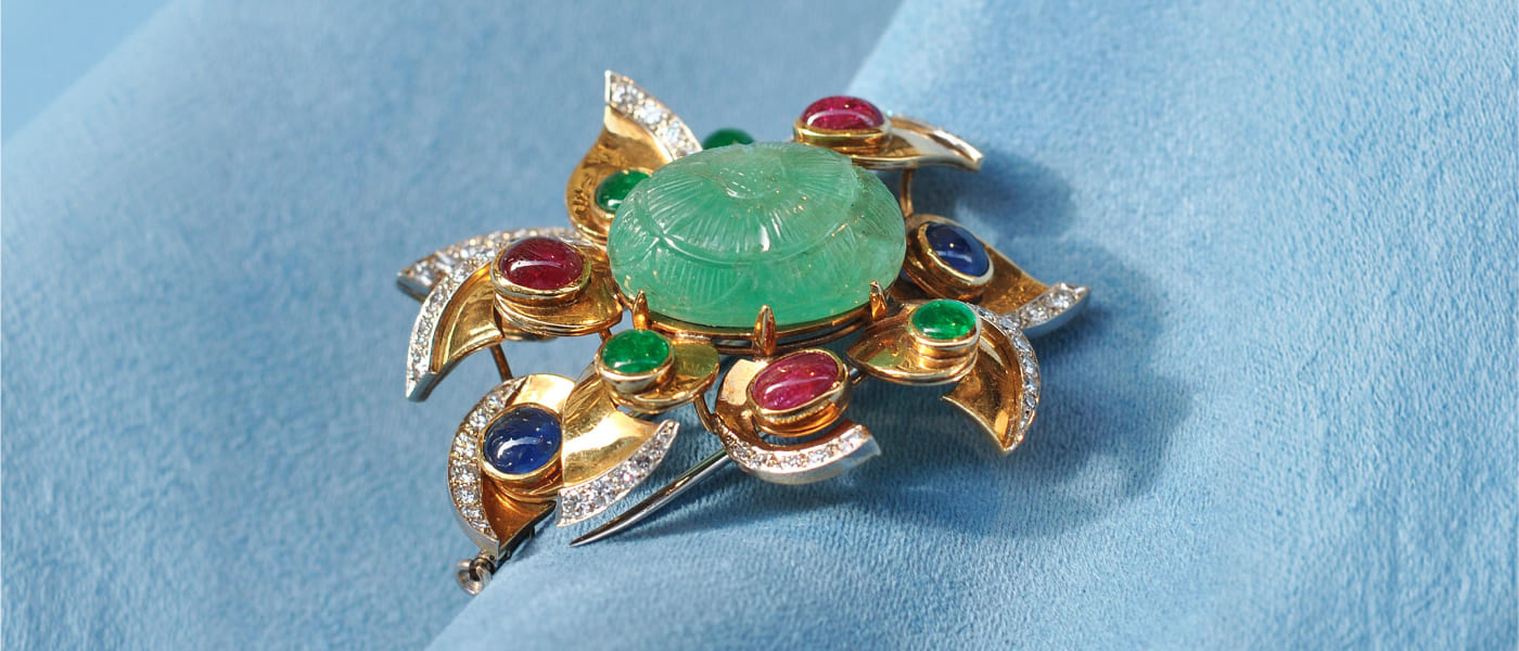 Spilla in oro con diamanti, zaffiri, rubini e smeraldi - Parenti Firenze
